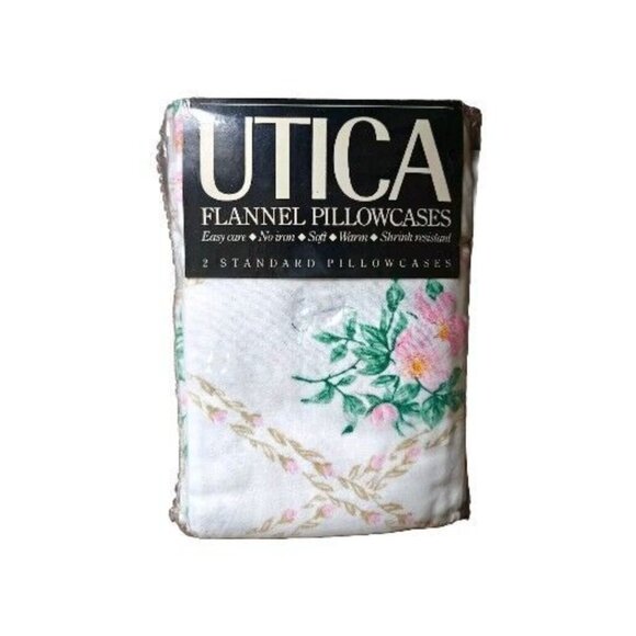 Vintage Utica Stevens Flannel Pillowcase Set Of 2 Standard No Iron Floral NEW - Picture 1 of 4